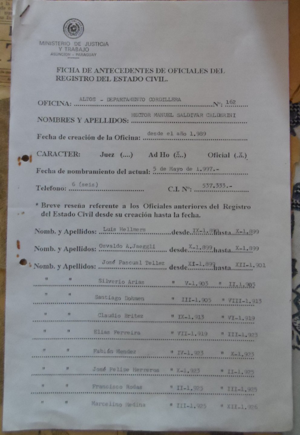 Standesamt Altos in Paraguay